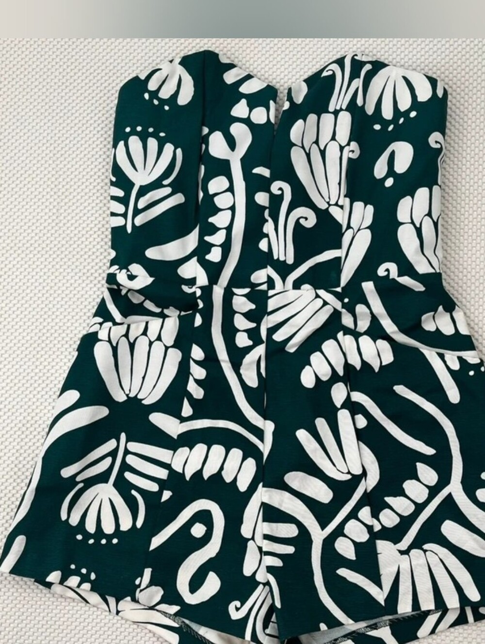 Strapless Teal Floral Romper with Front Seam Detail - Picture 2 of 5